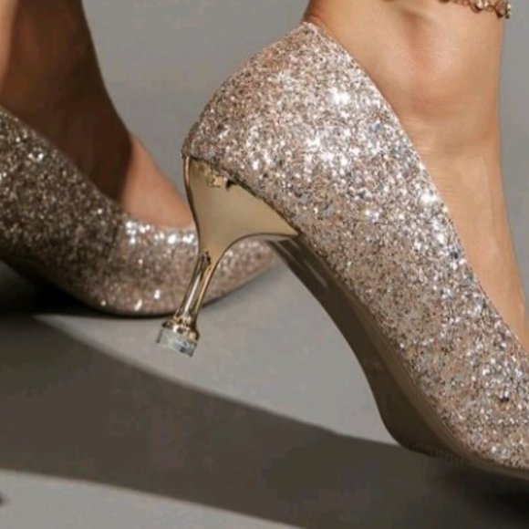 Gold/ champagne glitter heels with sparkle! - Picture 4 of 4
